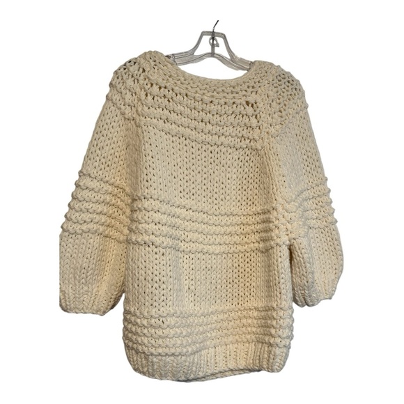 Womens SZ S/M Wishlist Cream Chunky Knit Sweater 3/4 Dolman Sleeve - Picture 2 of 3
